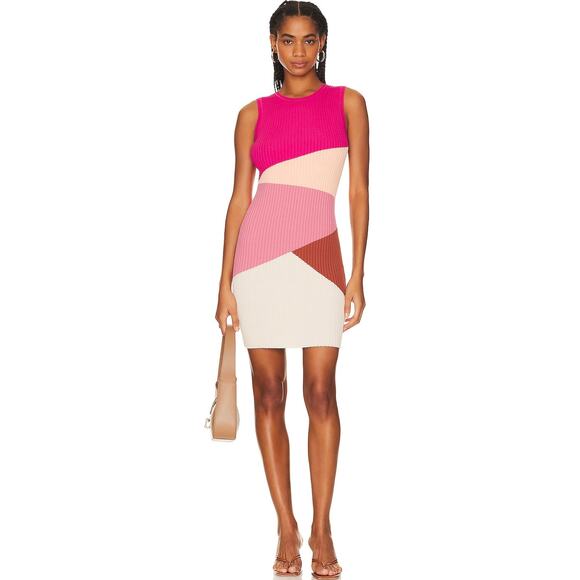 MINKPINK Vita Knit Colorblock Ribbed Midi Dress Pink Multicolor Sleeveless Large - Picture 1 of 15